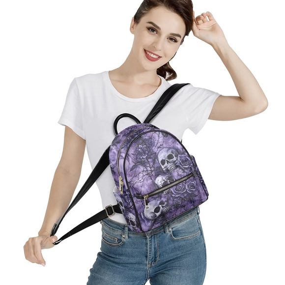 Purple Skull Mini Backpack Portable Horror Mini Backpack With UwU main image 5